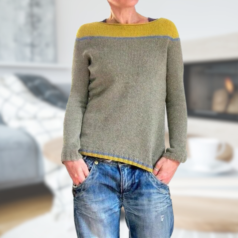 Lineva | Ronde hals losse trui-Blazers & Vesten-Calora-Abrikoos en grijs-S-Calora
