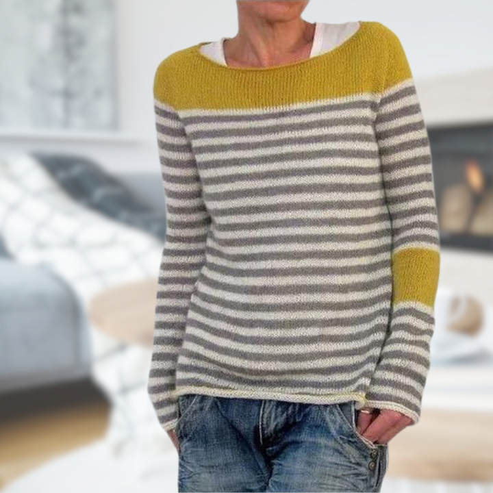 Lineva | Ronde hals losse trui-Blazers & Vesten-Calora-Abrikoos en grijs-S-Calora