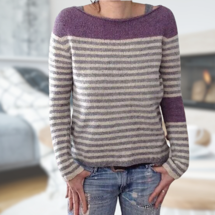 Lineva | Ronde hals losse trui-Blazers & Vesten-Calora-Abrikoos en grijs-S-Calora