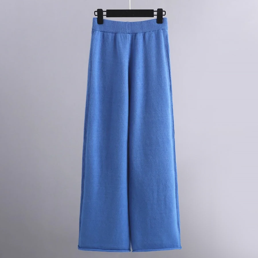 Linn | Set van coltrui en wijde gebreide broek voor dames-Sets & Pakken-Calora-Wit-S-Calora