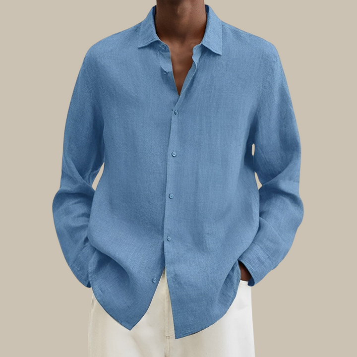 linnen overhemd | Klassieke stijlvol heren blouse in linnen-look met lange mouwen-Overhemden-Calora-Blauw-M-Calora