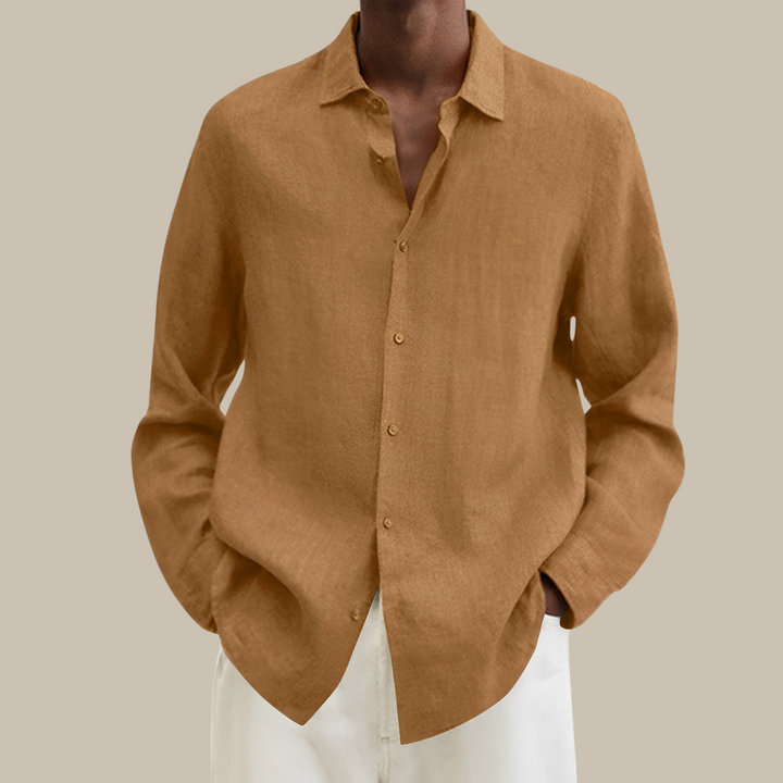 linnen overhemd | Klassieke stijlvol heren blouse in linnen-look met lange mouwen-Overhemden-Calora-Bruin-M-Calora