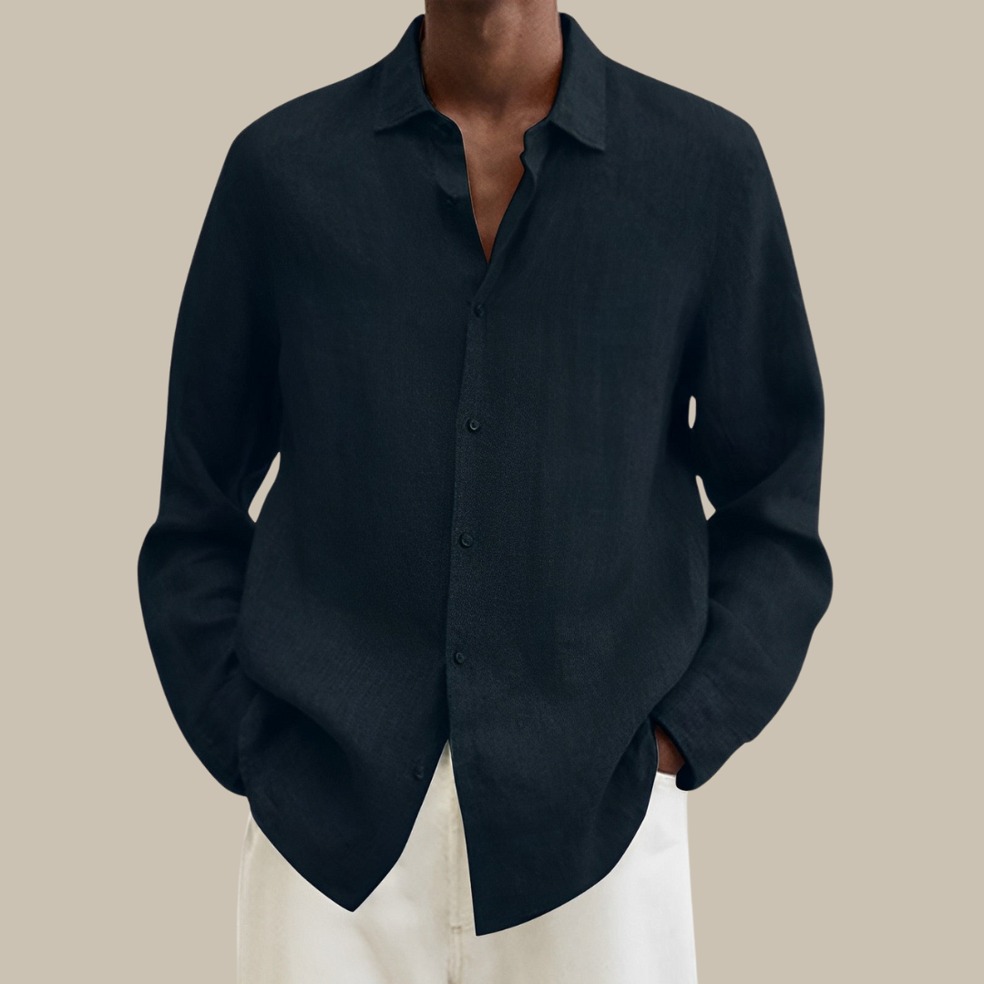 linnen overhemd | Klassieke stijlvol heren blouse in linnen-look met lange mouwen-Overhemden-Calora-Donkerblauw-M-Calora