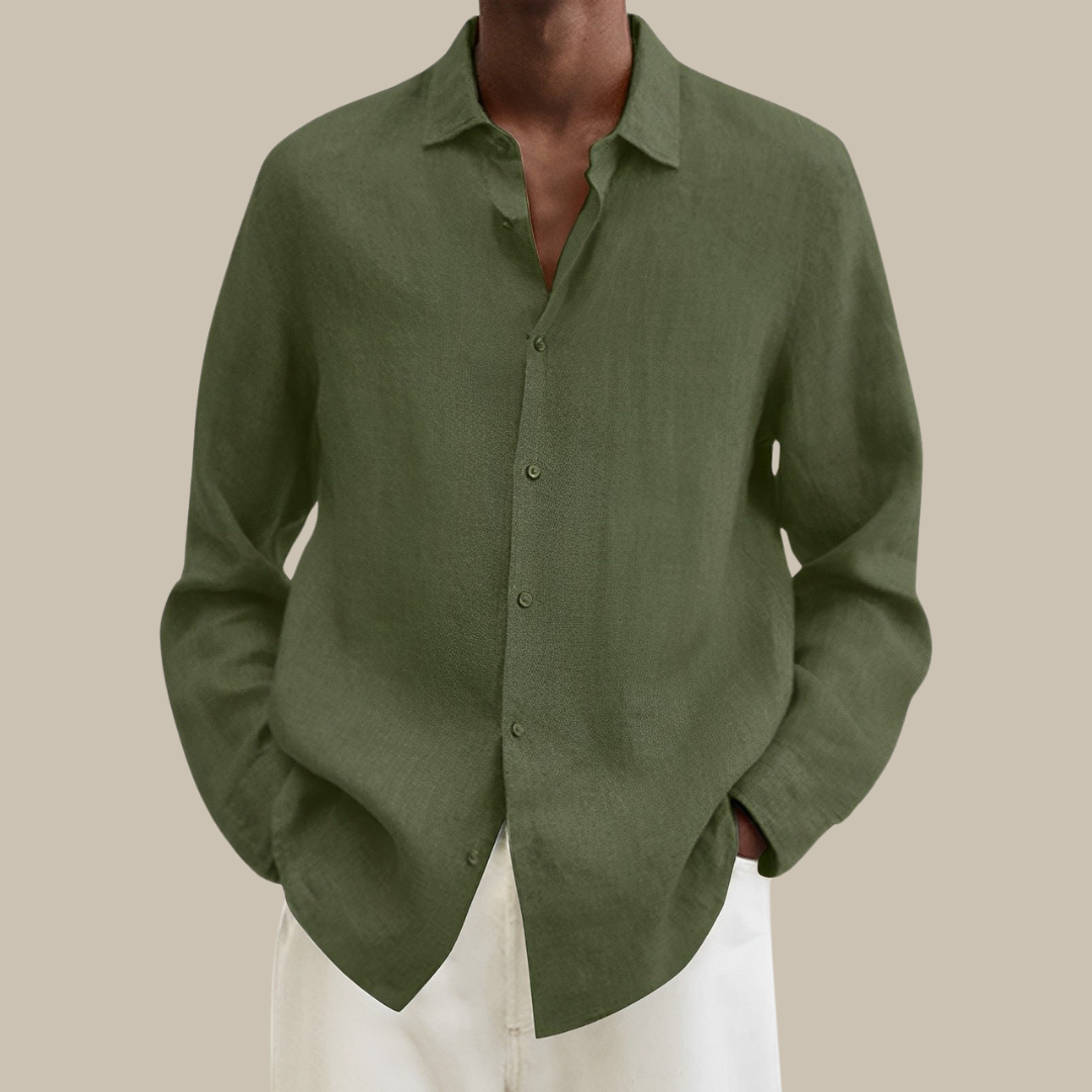 linnen overhemd | Klassieke stijlvol heren blouse in linnen-look met lange mouwen-Overhemden-Calora-Groen-M-Calora