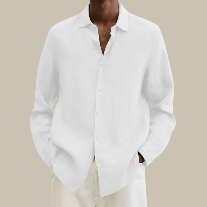 linnen overhemd | Klassieke stijlvol heren blouse in linnen-look met lange mouwen-Overhemden-Calora-Wit-M-Calora