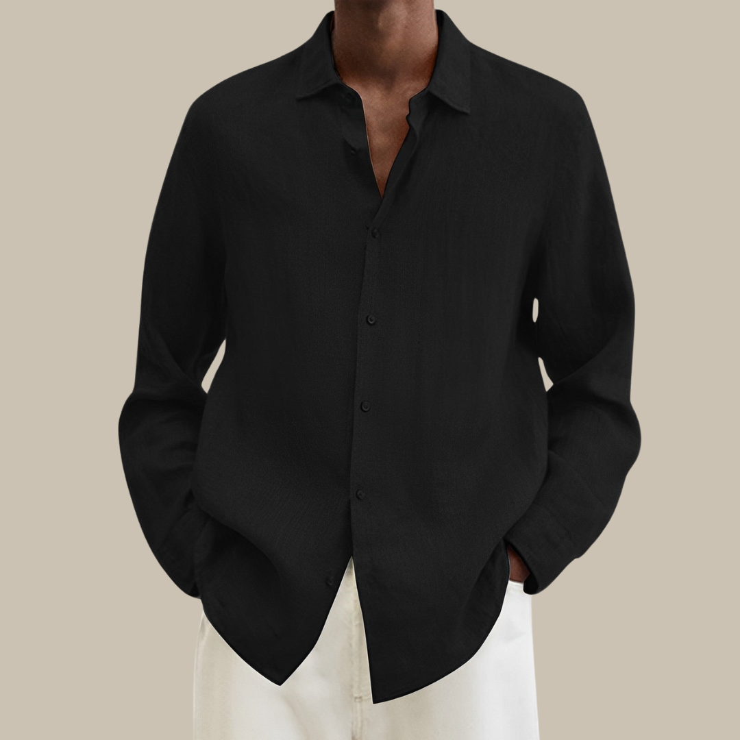 linnen overhemd | Klassieke stijlvol heren blouse in linnen-look met lange mouwen-Overhemden-Calora-Zwart-M-Calora