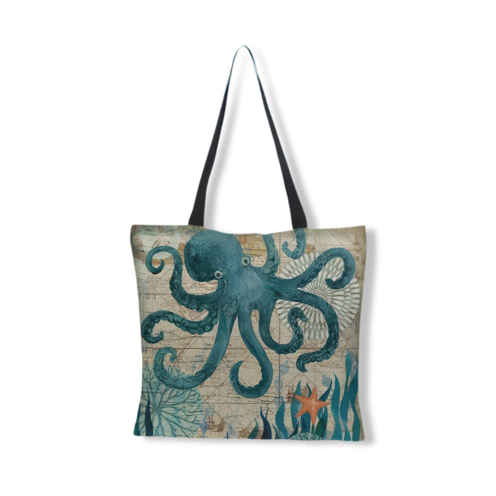 Linnen Strandtas Met Zeeprint-Handtassen-Calora-Schildpad-Calora