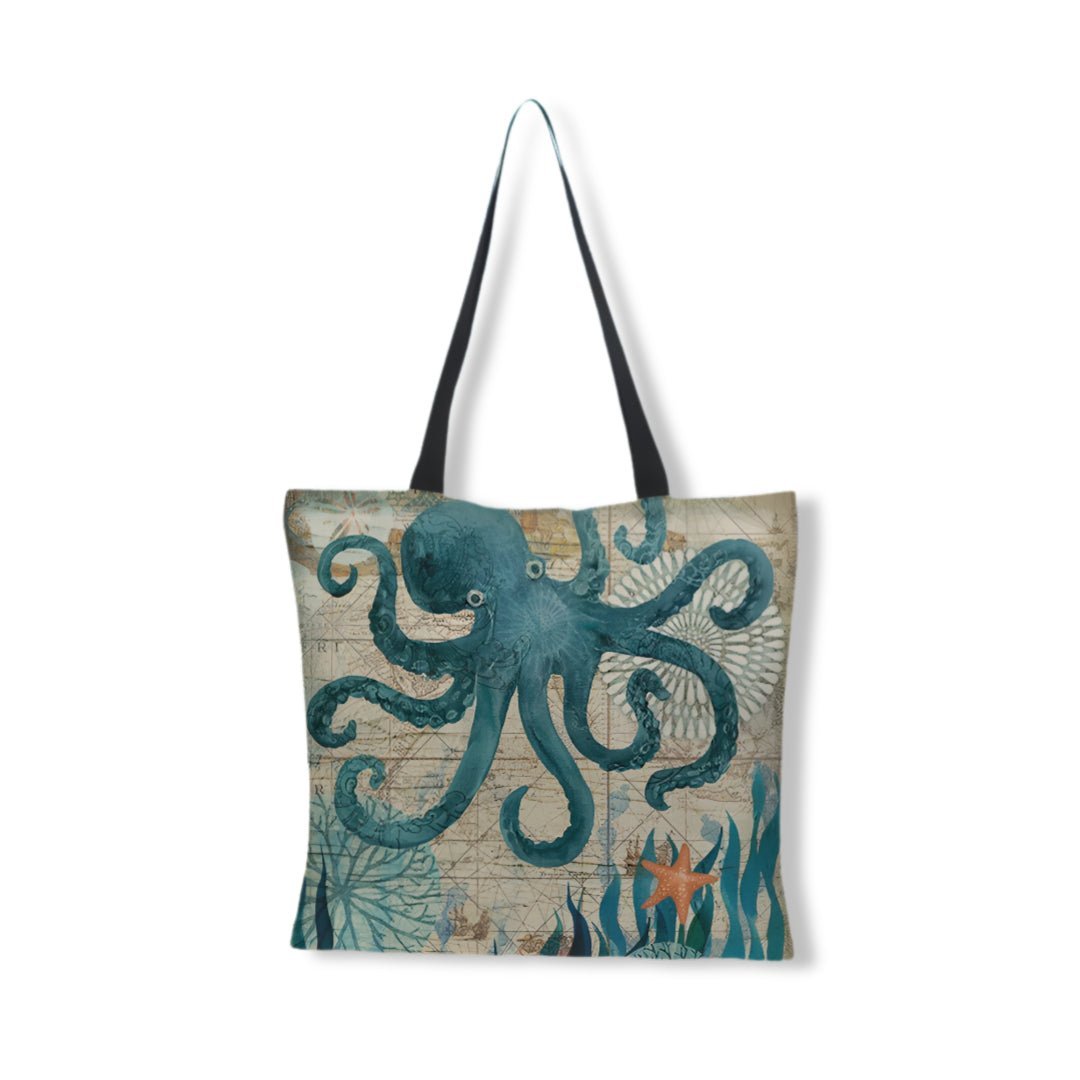 Linnen Strandtas Met Zeeprint-Handtassen-Calora-Schildpad-Calora