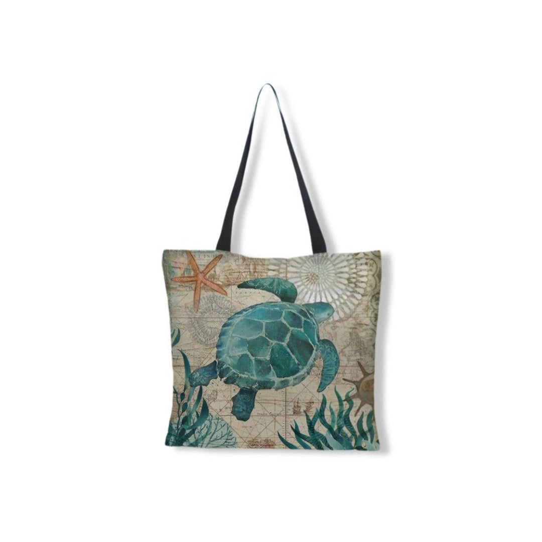 Linnen Strandtas Met Zeeprint-Handtassen-Calora-Schildpad-Calora