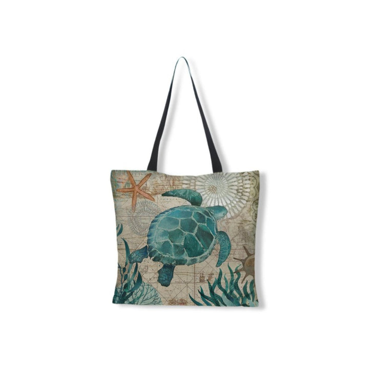 Linnen Strandtas Met Zeeprint-Handtassen-Calora-Schildpad-Calora
