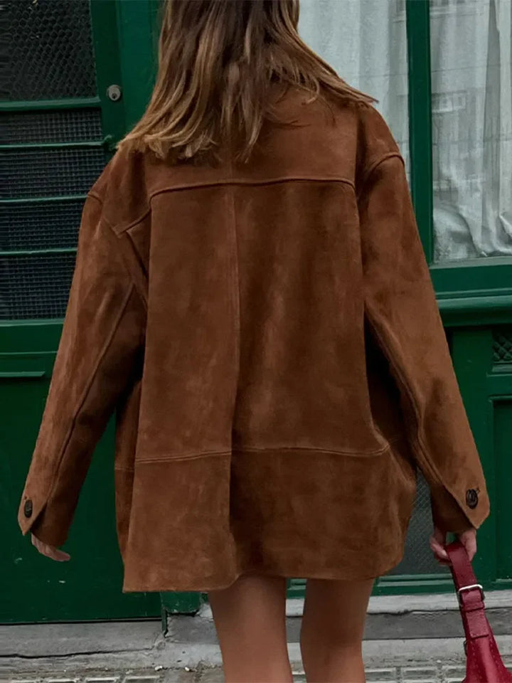 Lisette | Retro Bruin Suède Leren Blazer voor Dames-Blazers & Vesten-Calora-Bruin-S-Calora