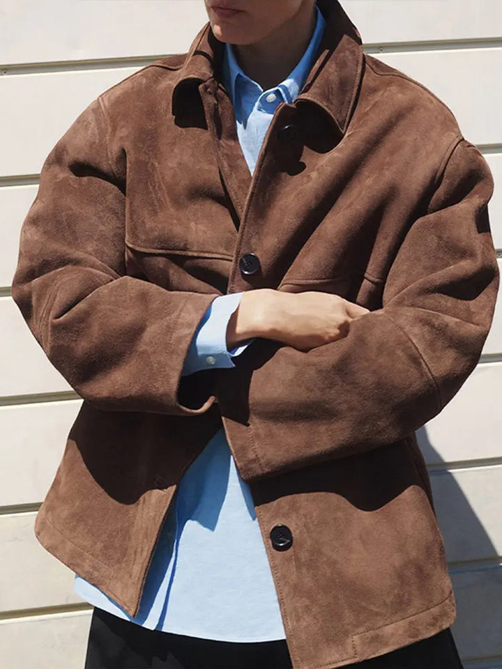 Lisette | Retro Bruin Suède Leren Blazer voor Dames-Blazers & Vesten-Calora-Lichtbruin-S-Calora