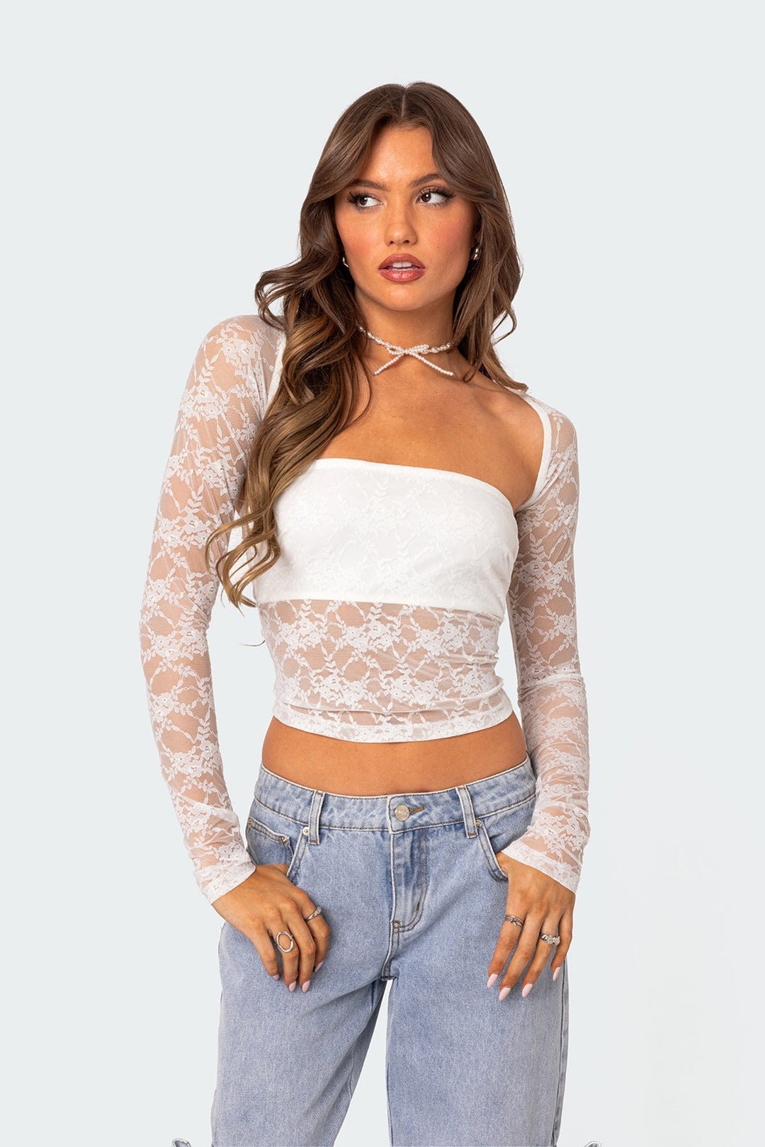 Livia | Tweedelige kanten top-Blouses-Calora-Wit-S-Calora