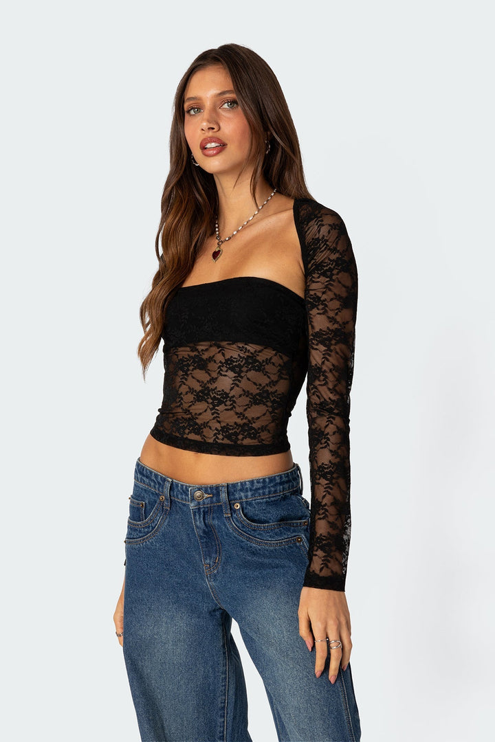 Livia | Tweedelige kanten top-Blouses-Calora-Zwart-S-Calora