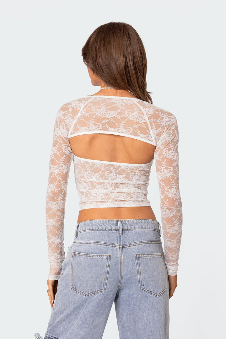 Livia | Tweedelige kanten top-Blouses-Calora-Zwart-S-Calora