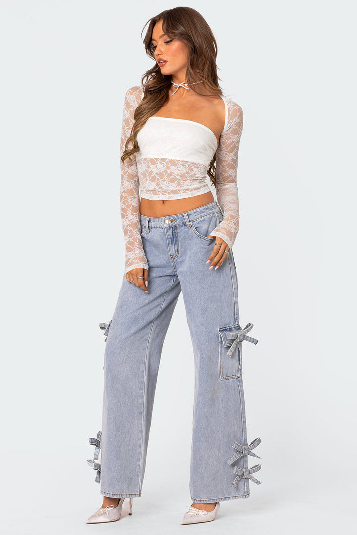 Livia | Tweedelige kanten top-Blouses-Calora-Zwart-S-Calora