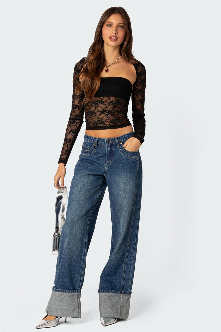 Livia | Tweedelige kanten top-Blouses-Calora-Zwart-S-Calora