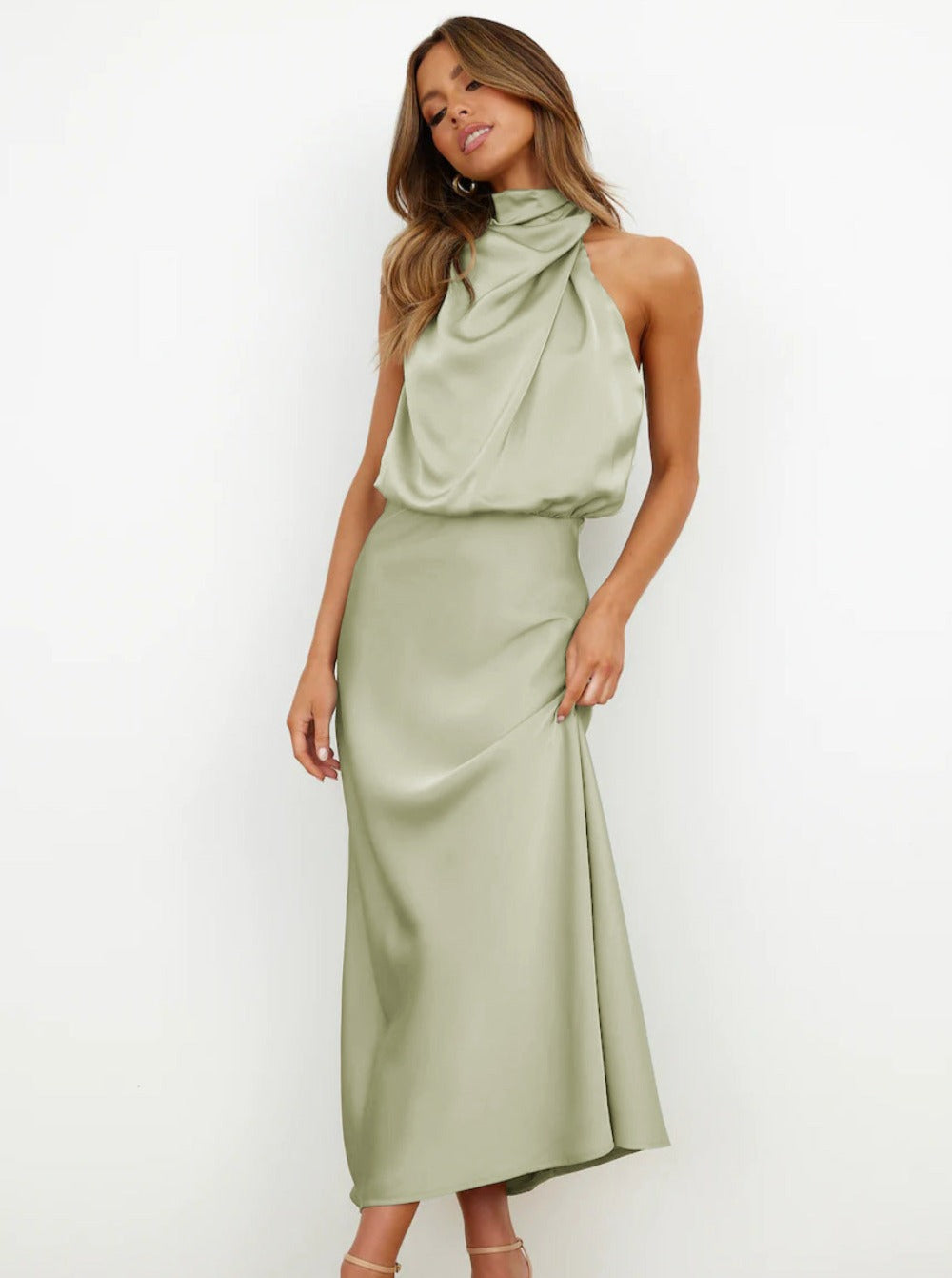 Loreto | Verleidelijke Elegante Lichtgroene Halterjurk-Zomer Jurken-Calora-S-Calora