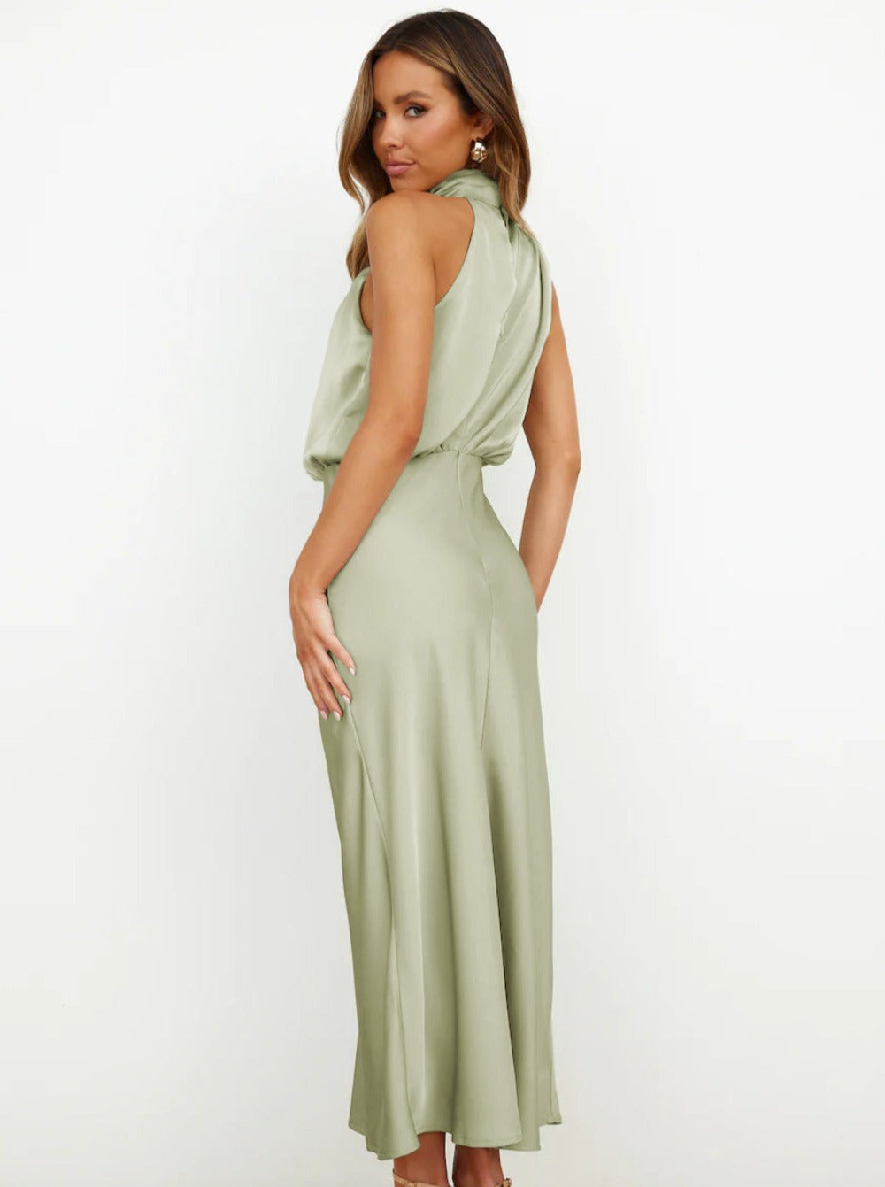 Loreto | Verleidelijke Elegante Lichtgroene Halterjurk-Zomer Jurken-Calora-S-Calora