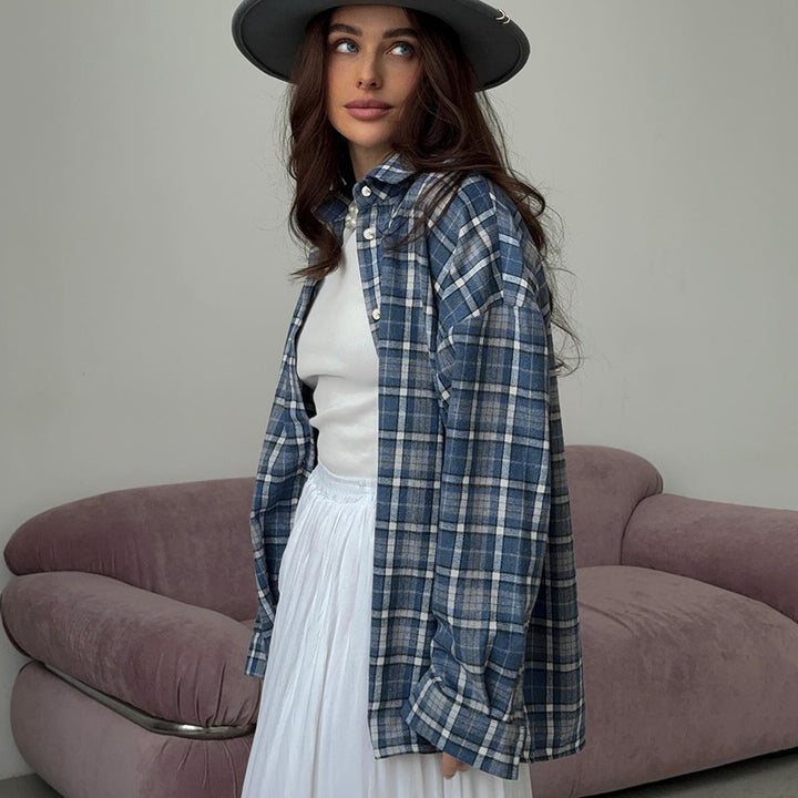 CALORA_ Los Geruit Blouse met Lange Mouwen voor Dames