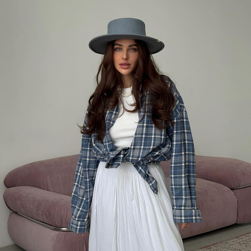 CALORA_ Los Geruit Blouse met Lange Mouwen voor Dames