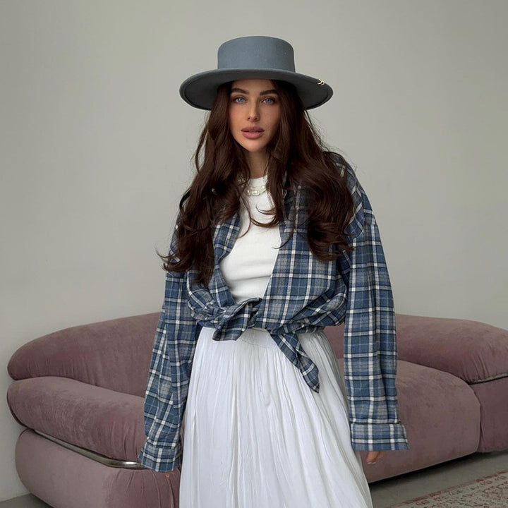 CALORA_ Los Geruit Blouse met Lange Mouwen voor Dames