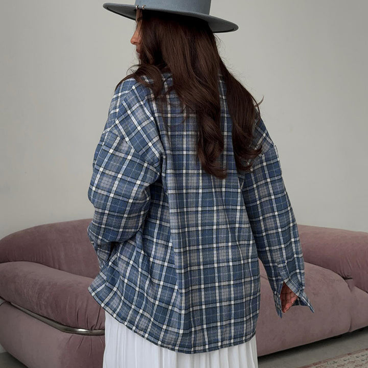 CALORA_ Los Geruit Blouse met Lange Mouwen voor Dames
