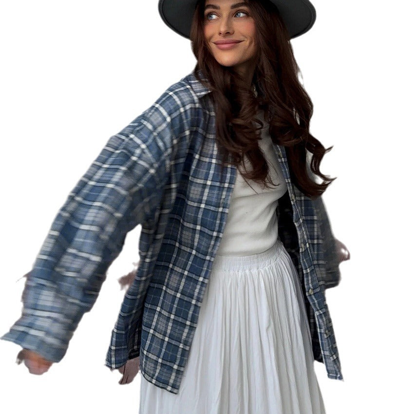 CALORA_ Los Geruit Blouse met Lange Mouwen voor Dames
