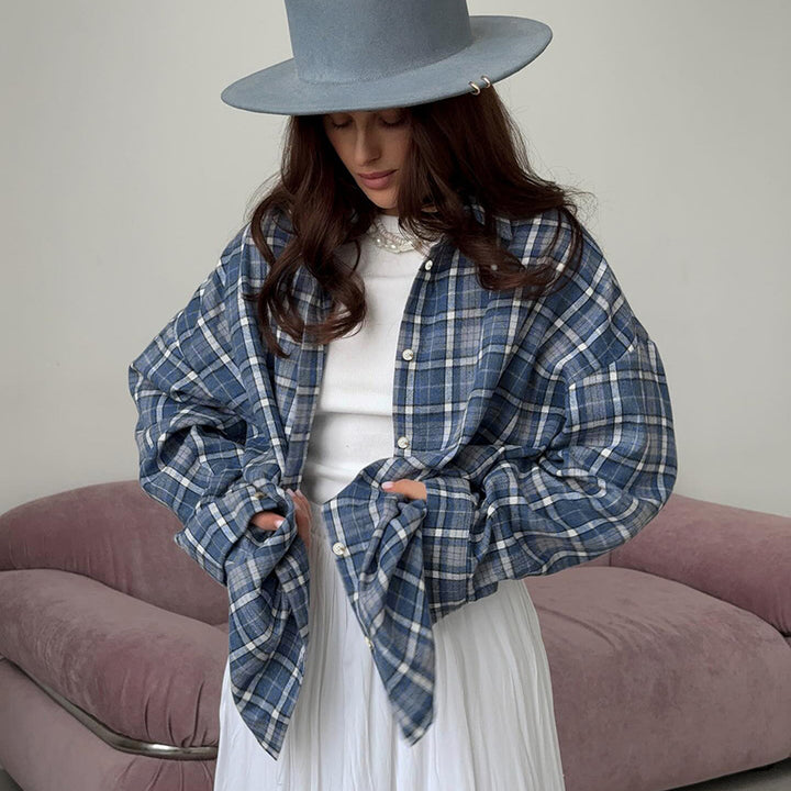 CALORA_ Los Geruit Blouse met Lange Mouwen voor Dames