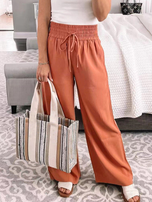 Losse Broek met wijde pijpen en vetersluiting, middelhoge taille-Wijde Broeken-Calora-Oranje Rood-S-Calora