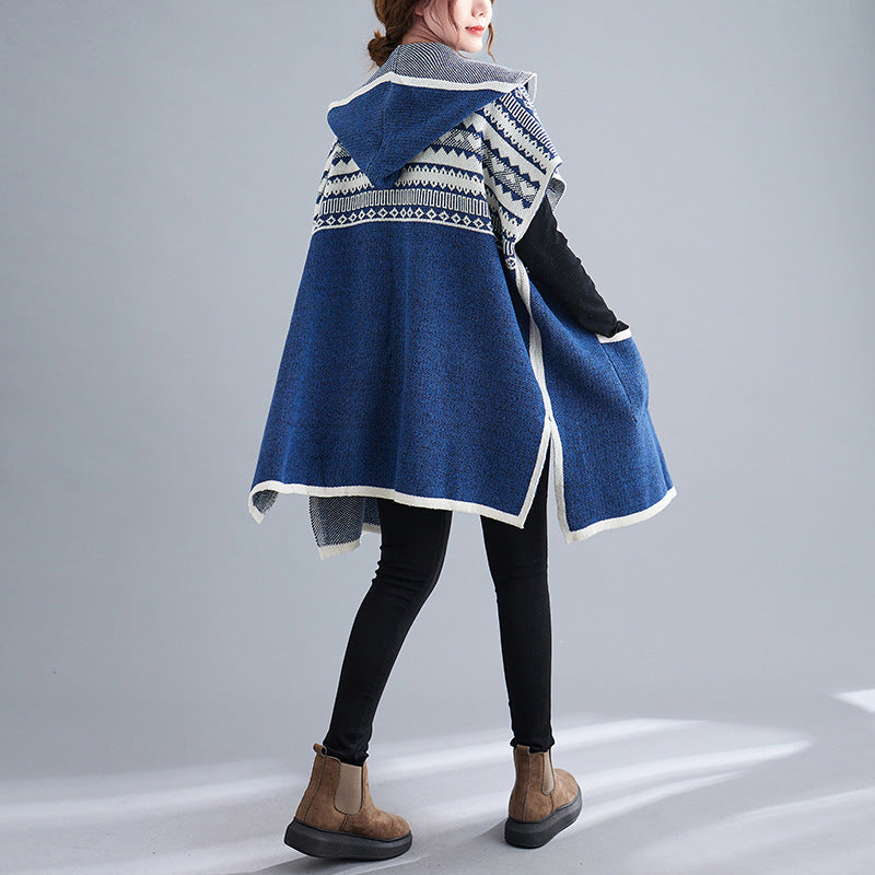 Losse capuchon vleermuismouw voor dames-Blazers & Vesten-Calora-Blauw-Eén maat past iedereen-Calora
