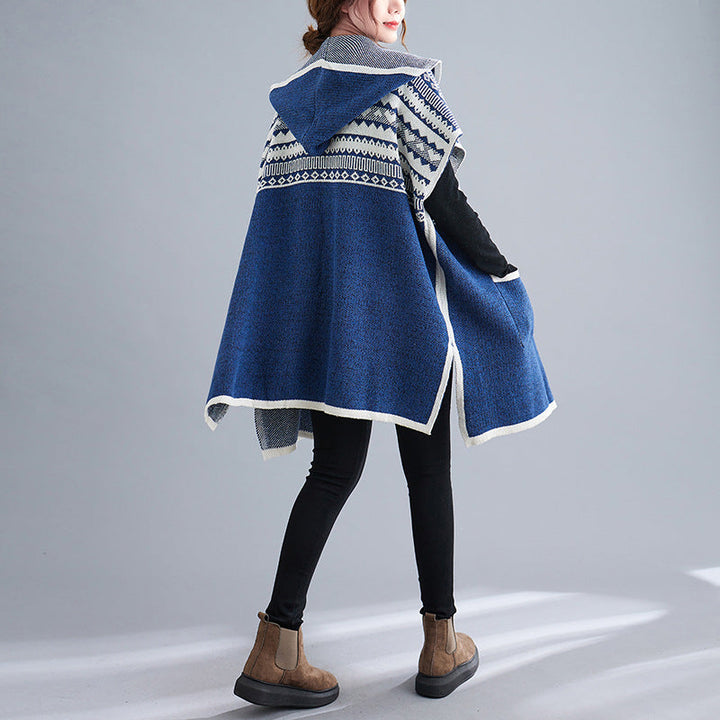 Losse capuchon vleermuismouw voor dames-Blazers & Vesten-Calora-Blauw-Eén maat past iedereen-Calora
