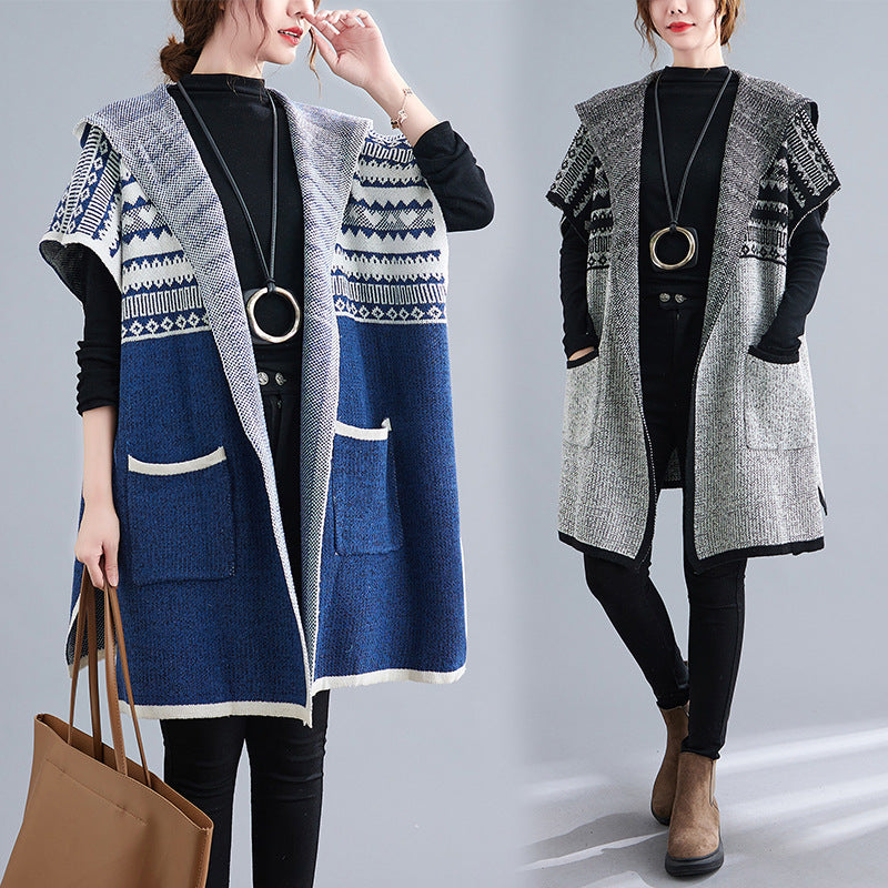 Losse capuchon vleermuismouw voor dames-Blazers & Vesten-Calora-Blauw-Eén maat past iedereen-Calora