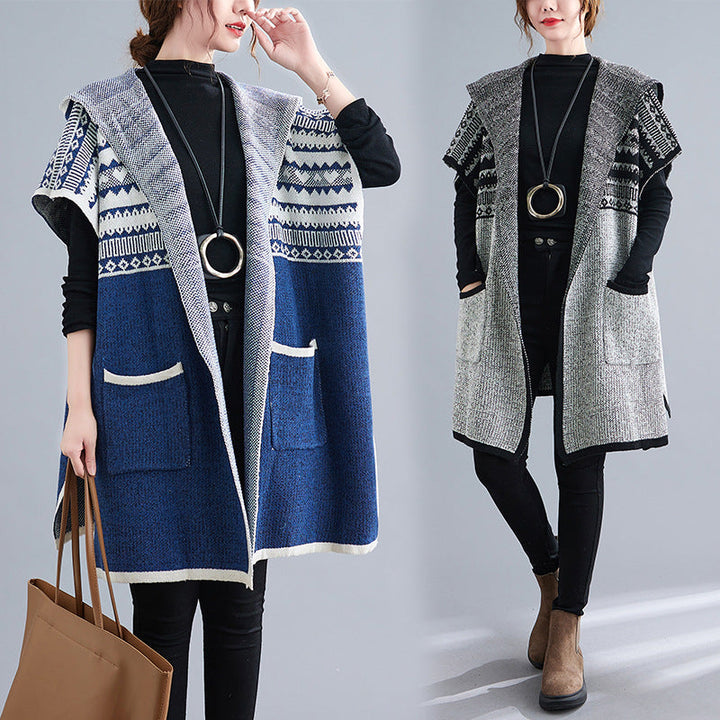 Losse capuchon vleermuismouw voor dames-Blazers & Vesten-Calora-Blauw-Eén maat past iedereen-Calora