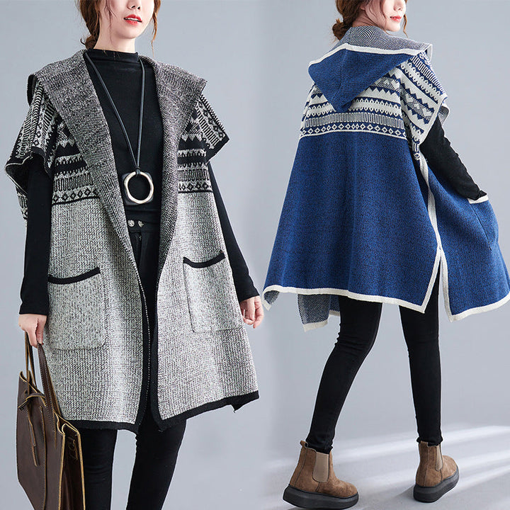 Losse capuchon vleermuismouw voor dames-Blazers & Vesten-Calora-Blauw-Eén maat past iedereen-Calora