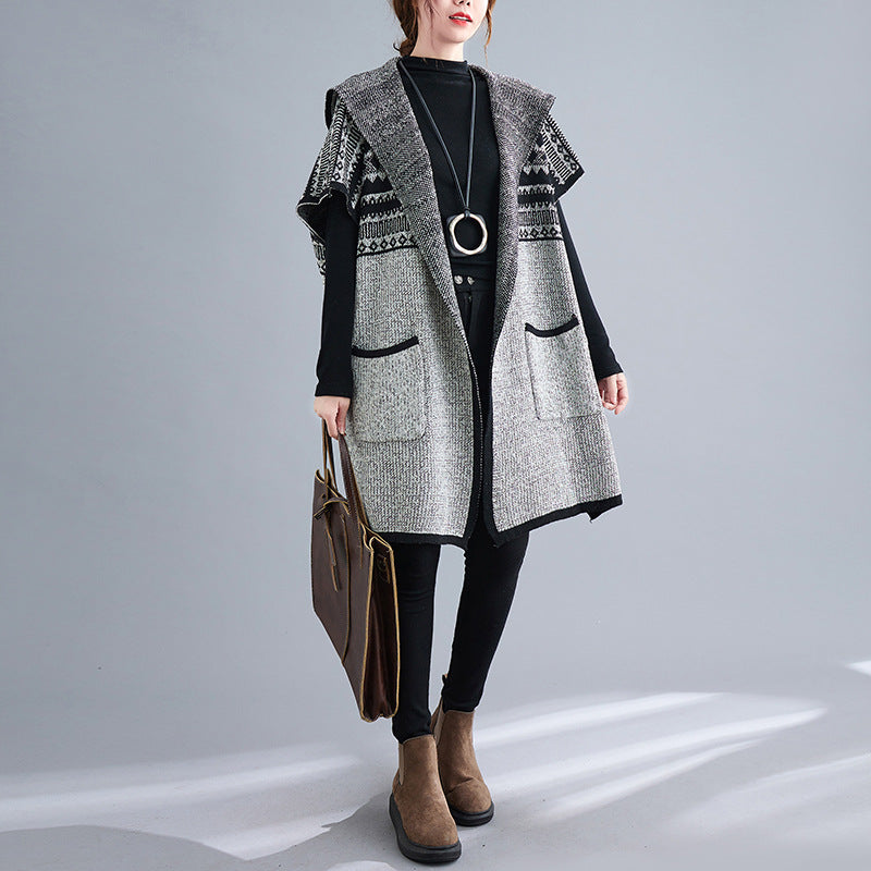 Losse capuchon vleermuismouw voor dames-Blazers & Vesten-Calora-Grijs-Eén maat past iedereen-Calora