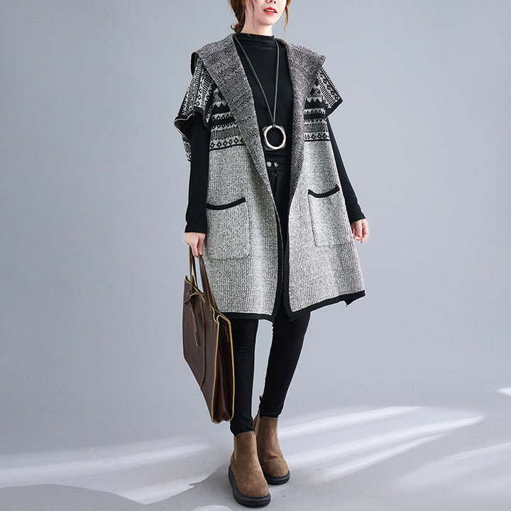 Losse capuchon vleermuismouw voor dames-Blazers & Vesten-Calora-Grijs-Eén maat past iedereen-Calora