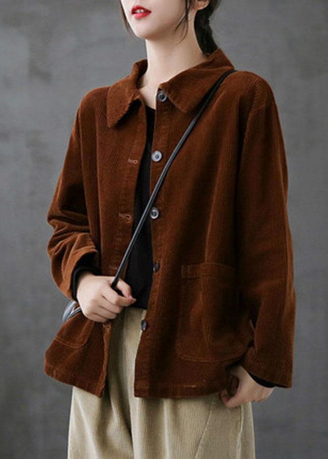 Losse Corduroy Blouse met zakken en met lange mouwen-Blouses-Calora-Bruin-S-Calora