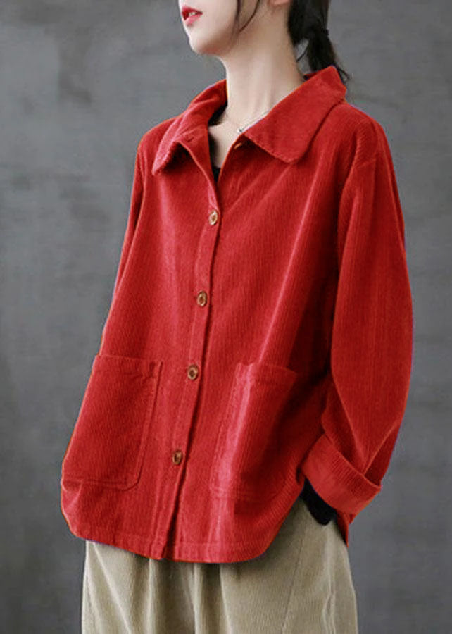 Losse Corduroy Blouse met zakken en met lange mouwen-Blouses-Calora-Paars-S-Calora