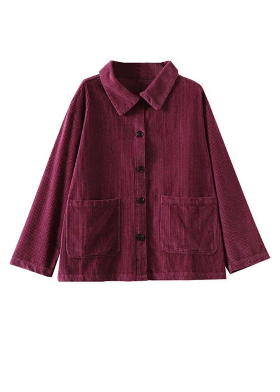 Losse Corduroy Blouse met zakken en met lange mouwen-Blouses-Calora-Paars-S-Calora