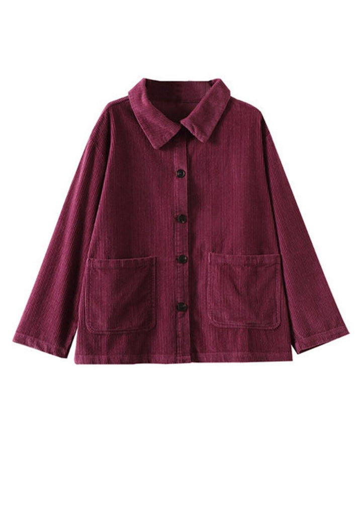Losse Corduroy Blouse met zakken en met lange mouwen-Blouses-Calora-Paars-S-Calora