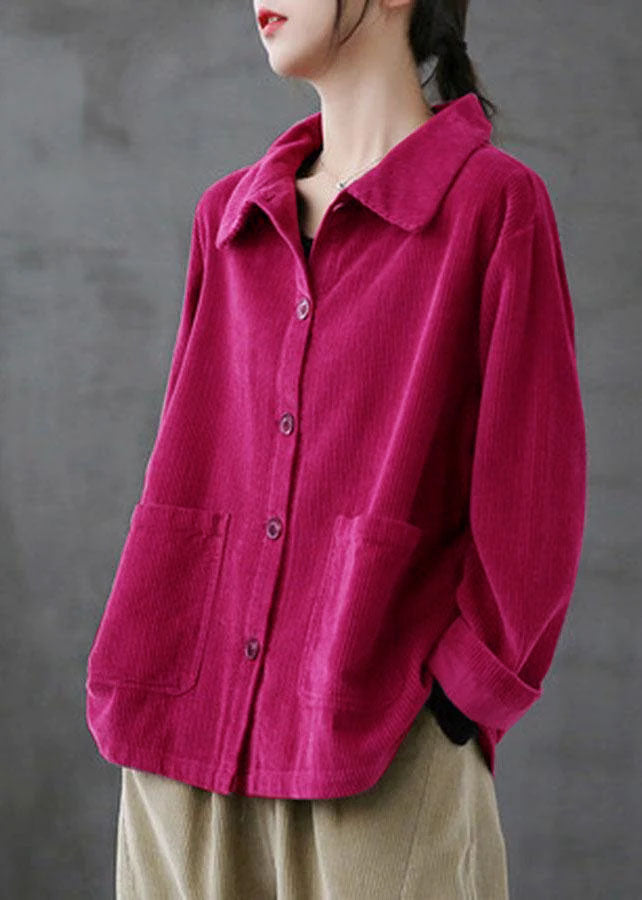 Losse Corduroy Blouse met zakken en met lange mouwen-Blouses-Calora-Roze-S-Calora