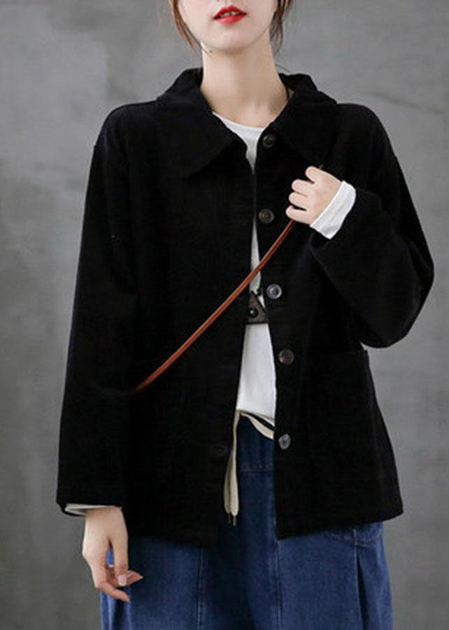 Losse Corduroy Blouse met zakken en met lange mouwen-Blouses-Calora-Zwart-S-Calora