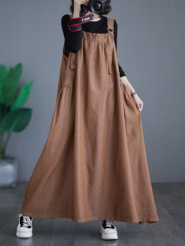 CALORA_ Losse Denim Overall Draagjurk met Uniek Ontwerp en Brede Rok