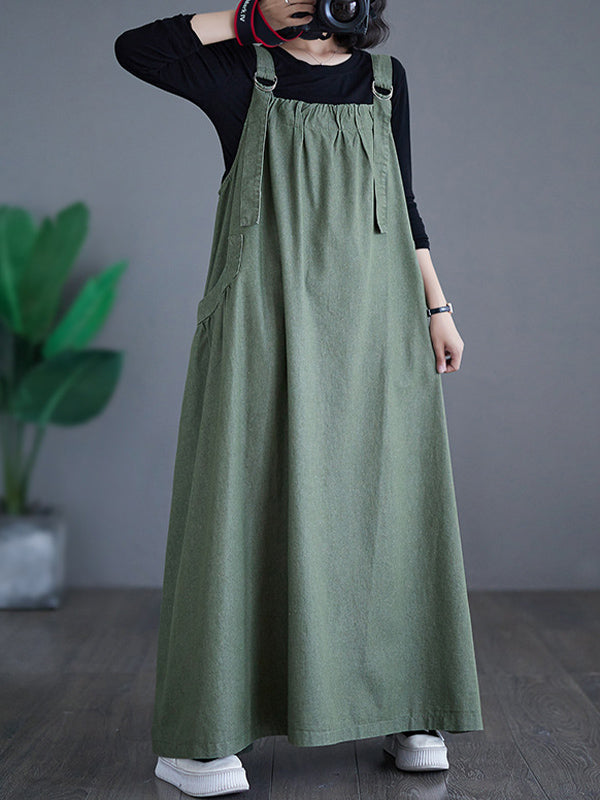 CALORA_ Losse Denim Overall Draagjurk met Uniek Ontwerp en Brede Rok