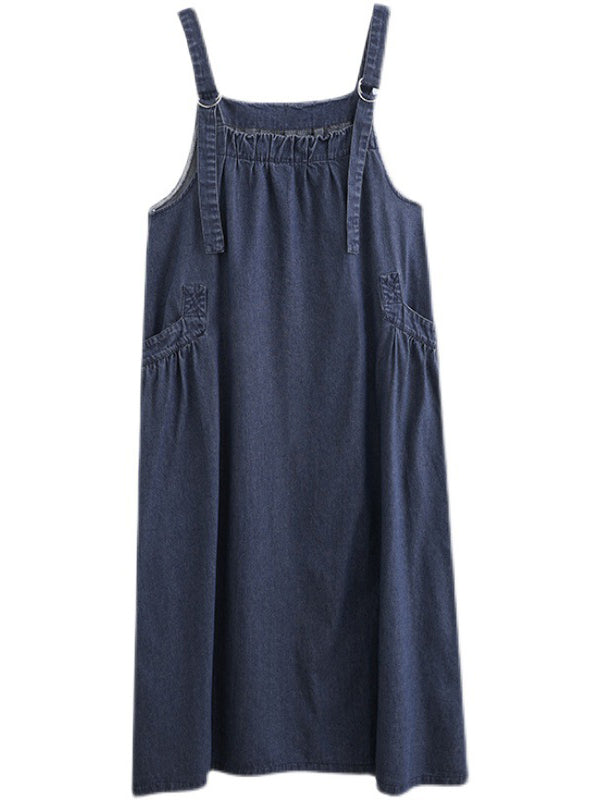 CALORA_ Losse Denim Overall Draagjurk met Uniek Ontwerp en Brede Rok