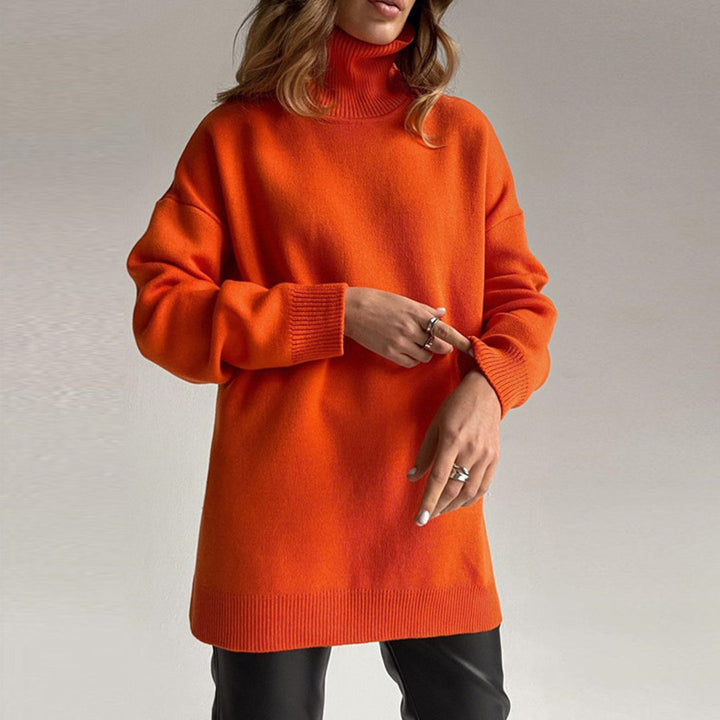 Losse gebreide Sweater met hoge hals-Blazers & Vesten-Calora-Oranje-S-Calora