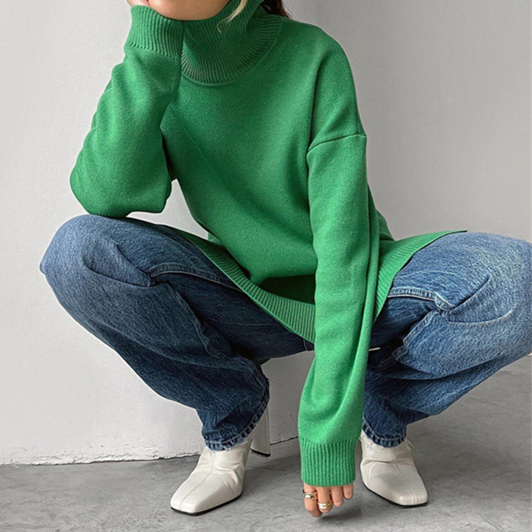 Losse gebreide Sweater met hoge hals-Blazers & Vesten-Calora-Oranje-S-Calora