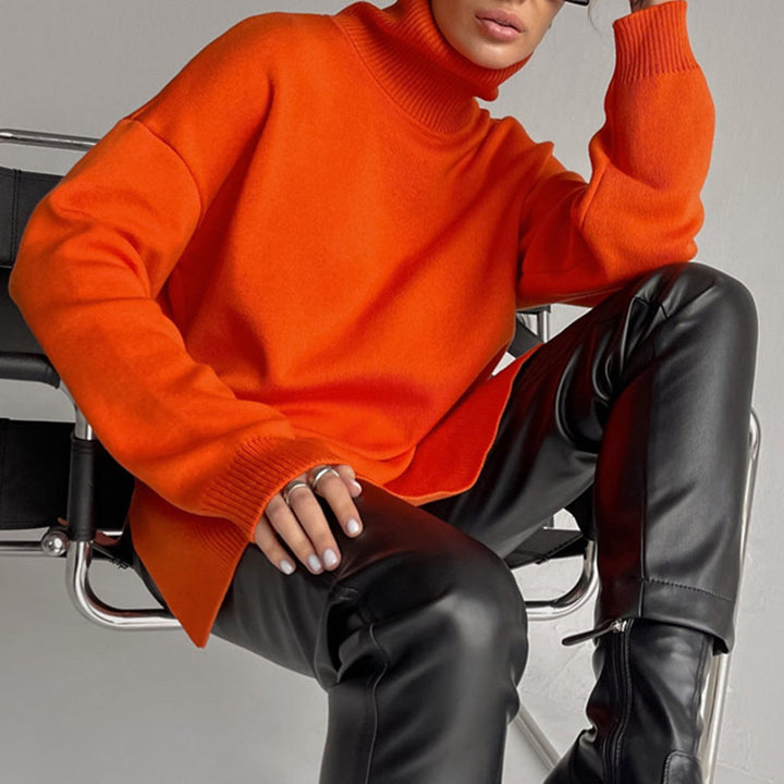 Losse gebreide Sweater met hoge hals-Blazers & Vesten-Calora-Oranje-S-Calora