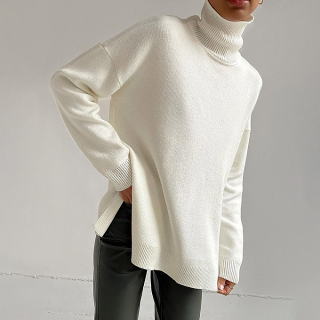 Losse gebreide Sweater met hoge hals-Blazers & Vesten-Calora-Wit-S-Calora